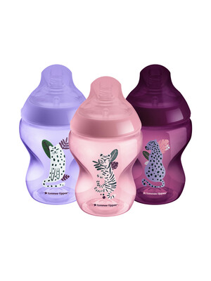 Tommee Tippee Closer to Nature Baby Bottles Jungle Pinks - Pack of 3 (260 ml)